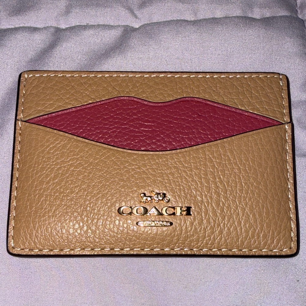 Coach Tan and Red Lip Card Holder